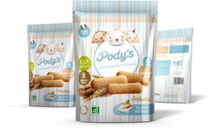 Pody’s Premium biscuits: organic and gluten-free. 170 g packaging with easy opening and freshness seal